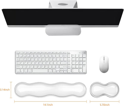 Gel Keyboard Wrist Rest, Cute Wrist Support and Arm Support Keyboard Rest for Keyboard and Mouse Typing Pain Relief，Suitable for Office/Computer/Laptop/Gaming（Transparent White Set ）