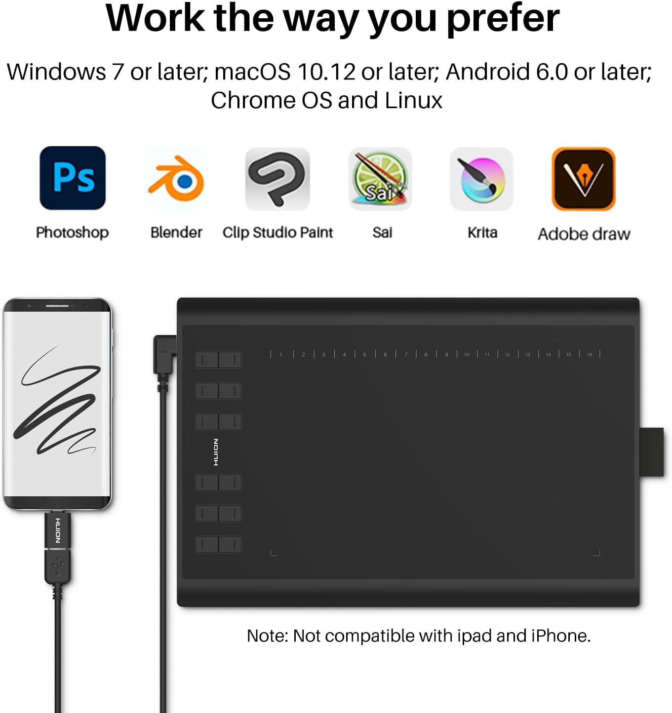 HUION Inspiroy H1060P Graphics Drawing Tablet with 8192 Pressure Sensitivity Battery-Free Stylus and 12 Customized Hot Keys, 10 x 6.25 inches Digital Art Tablet for Mac, Windows PC and Android