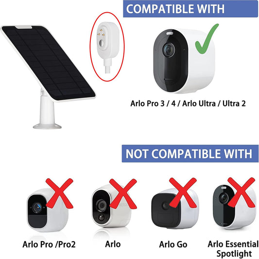 Solar Panel Charger Compatible with Arlo Pro 3/Pro 4/Pro 5S/Ultra/Ultra 2/Go 2 Continuous Power Supply IP65 Weatherproof with 9.8ft Charging Cable and Adjustable Wall Mount 4 Pack