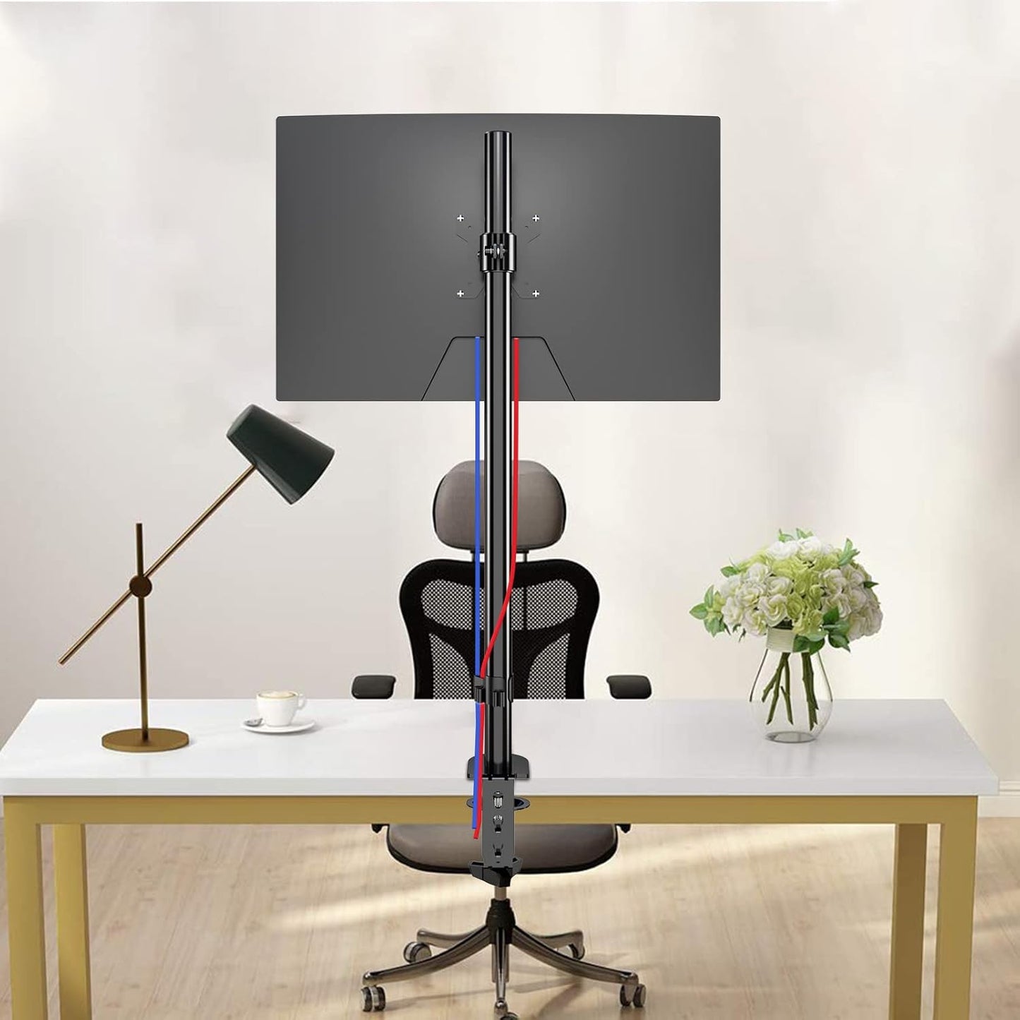 Pholiten Single Tall Monitor Stand, Extra Tall 31 Inch Monitor Mount, Fully Adjustable Tall Monitor arm for 13-32 Inch LCD Screen，Holds up to 22lbs