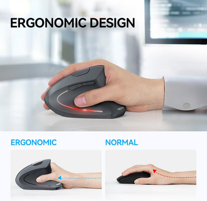 TECKNET Ergonomic Mouse, Wireless Bluetooth Vertical Mouse, 4800 DPI Optical Tracking, 6 Adjustable DPI, Quiet Clicks, 2.4GHz with USB A Receiver, 12 Months Battery, 6 Buttons, Wide Compatibility
