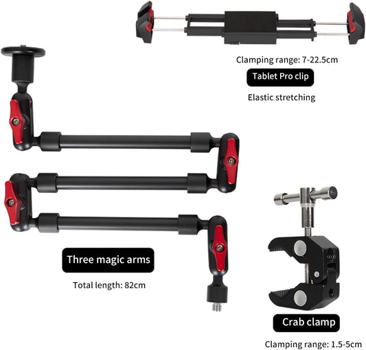 Adjustable Articulating Magic Arm with Clamp and Phone Holder Clip for Desk Mount, Desk Stand, Cell Phone Tripod