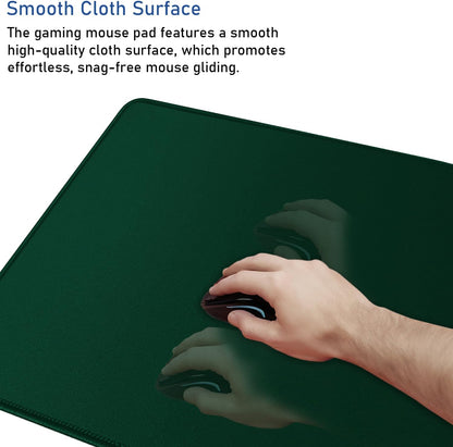 Gaming Mouse Pad with Stitched Edges, Durable Non-Slip Natural Rubber Base, Waterproof Computer Keyboard Pad Mat for Esports Pros/Gamer/Desktop/Office/Home - Green