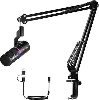 COMICA EJoy D10(A) USB Gaming Microphone – Boom Arm Mic with Noise Cancellation, XLR/USB-C, Real-Time Monitoring, Muting, RGB Professional Studio Mic for Gaming, Streaming, Podcast, Recording (Black)