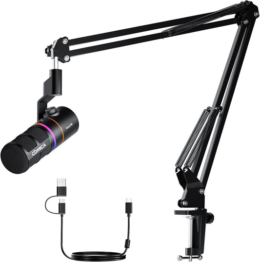 COMICA EJoy D10(A) USB Gaming Microphone – Boom Arm Mic with Noise Cancellation, XLR/USB-C, Real-Time Monitoring, Muting, RGB Professional Studio Mic for Gaming, Streaming, Podcast, Recording (Black)