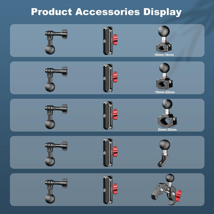 Clamp Mount for Action Camera, Super Camera Clamp Mount with Double Ball Head Magic Arm Fit for DJl,Go pr0, lnsta36o X5 X4 X3，Motorcycle Rearview Mirror Mounts & Aluminum Alloy - 360°Rotating, 78004