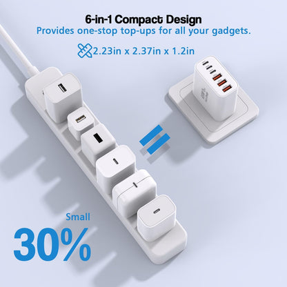 3 Pack 65W GaN Type C Wall Charger Block,6-Port Fast Charging Block,PD USB C Plug Adapter+QC Plug Compatible with Apple iPhone 16E/16Pro Max/16Plus/16/15/14/13/12/11/SE/XS Max,iPad Pro,AirPods(White)