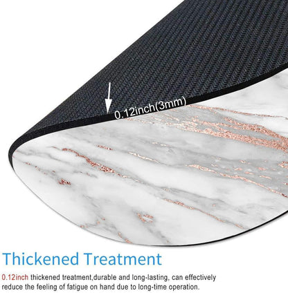Premium Textured Round Mouse Pad - White Rose Gold Marble, Washable with Lycra Cloth, Non-Slip Rubber Base for Wireless Mouse