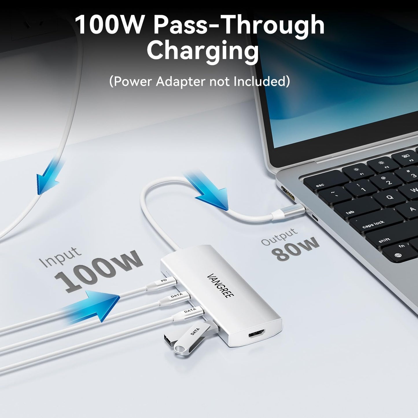 USB C Hub 8 in 1 Multiport Adapter, 3 USB 3.2 Gen 2 Ports with 10Gbps, 3 USB-A 3.0 5Gbps, 4K@60Hz HDMI, 100W PD, USBC Splitter for MacBook Pro, iPad Pro, Mac mini and More(Not Support USB-C Monitor)
