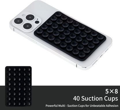 2 Pack Silicone Double-Sided Suction Grip – 40 Cups per Side, Strong Hold for iPhone, Galaxy, Pixel, Android – Hands-Free for Selfies & Videos (Black)