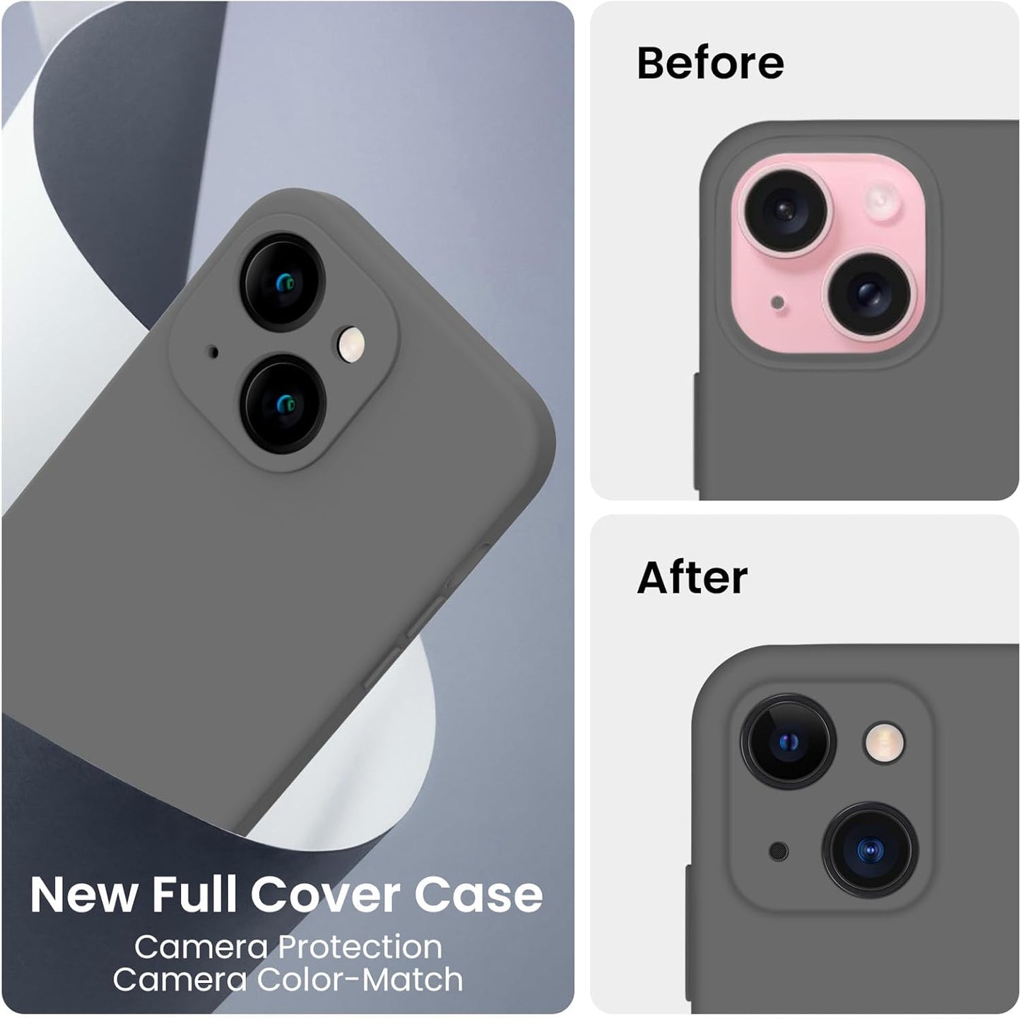 FireNova Designed for iPhone 15 Plus Case, Silicone [Camera Protection] Case with [2 Screen Protectors], Soft Anti-Scratch Microfiber Lining Inside, 6.7 inch, Space Gray