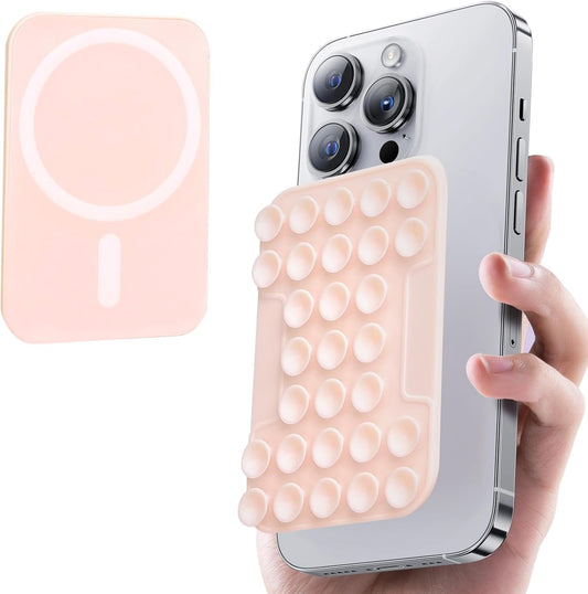 for MagSafe Suction Mount - 29 Silicone Suction Cup Phone Mount with Magnetic Phone Grip, for iPhone 12/13/14/15/16 Series, Hands-Free Sticky Grip for TikTok/Instagram, Light Pink