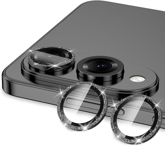 for Samsung Galaxy S25 Edge Camera Lens Protector, Individual Metal Ring Tempered Glass Lens Cover, [Strong Adsorption] Scratch Resistant Ultra-Thin HD Clear Lens Cover, 1 Set-Black Sparkly