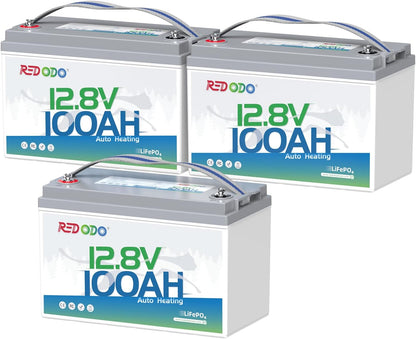 Redodo 12V 100Ah LiFePO4 Battery with Self Heating, Low Temperature Protection Group 31 Lithium Battery, Built in 100A BMS, 4000+ Deep Cycles, Perfect for RVs, Off-Grid in Cold Areas 3 Packs