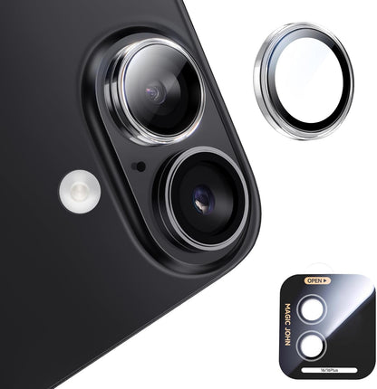 MAGIC JOHN for iPhone 16Plus/16 Camera Lens Protector [Alignment Kit&1:1 Invisible Perfect Fit] 9H Aerospace Tempered Glass Anti-Scratch Durable, Individual Cover Ring, Case Friendly, Set of 2, Clear