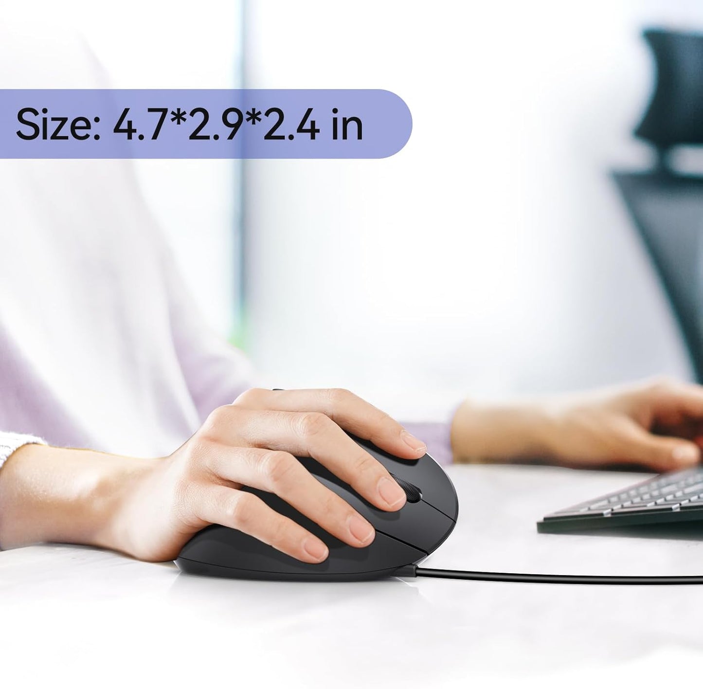 TECKNET Wired Mouse, 6400 DPI Ergonomic Mouse 6 Buttons Silent Mouse 4 Adjustable DPI Vertical Mouse Compatible with Windows/Chrome/Laptop/Computer