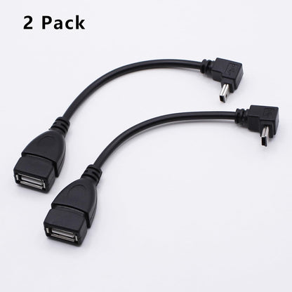 90 Degree Mini USB to USB A OTG Adapter Cable 5.5in Down Angle Mini USB 5-Pin Type B Male to USB Type A Female Adapter Cord for Digital Cameras,Black,14cm(2 Pack,Down)