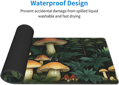Gaming Mouse Pad, Large Non-Slip Rubber Base Mousepad, Keyboard Mouse Mat, Desk Pad with Stitched Edges, 31.5x11.8inch, Mushroom Forest