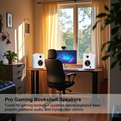 Computer Speakers for Desktop PC, 60W Powerful Sound with Deep Bass & Clear Treble – Compact Active Bookshelf Speakers for Home Office, Laptop, Music, Monitor (White, Pair)