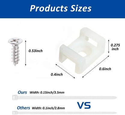 Cable Zip Tie Mounts Kit - 240 Set Wire Cable Clips Organizer Holders with 8" Cable Ties, Saddle Type Mounts Base and Tapping Screw