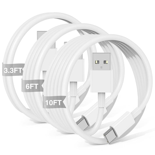 3-Pack [10FT+6FT+3.3FT] Car Carplay Cable USB A to USB C Cable for iPhone 16 15 Pro Plus Pro Max，for iPad Pro/Air/Mini，for Samsung Galaxy S25/S24/S23，for MacBook Pro/Air and More