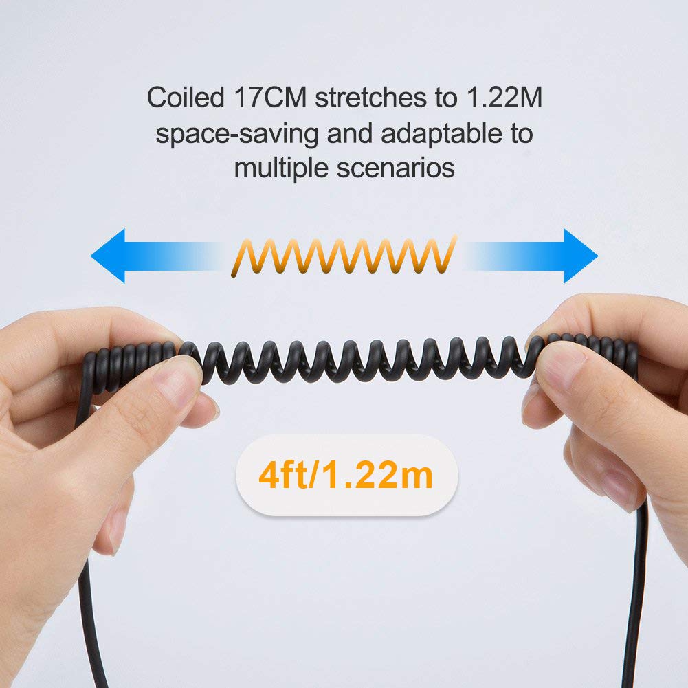 CableCreation Micro USB to Micro USB Coiled Cable 0.56ft to 4ft, Coiled Micro OTG Cable with Gold Plated Connector Aluminium Shell Works for Raspberry Pi Zero, Smart Phones, DJI Remote, Black