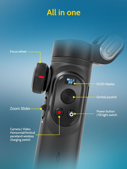 Gimbal Stabilizer for Smartphone with Wireless Charging iPhone Gimbal for iPhone 15 Pro Max/Android Foldable 3-Axis Handheld Phone Stabilizer for Video Recording Face Tracking-Smart X Pro