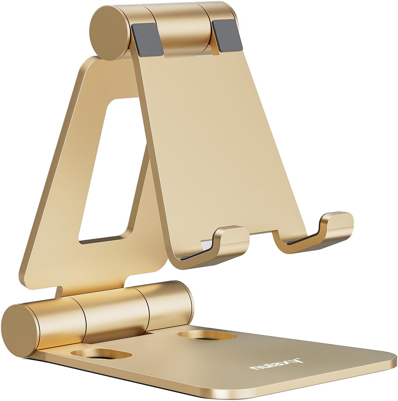 Nulaxy Dual Folding Cell Phone Stand, Fully Adjustable Foldable Desktop Phone Holder Cradle Dock Compatible with iPhone 17 16 15 14 13 12 11 Pro Xs Xs Max Xr X 8, Nintendo Switch, All Phones - Gold