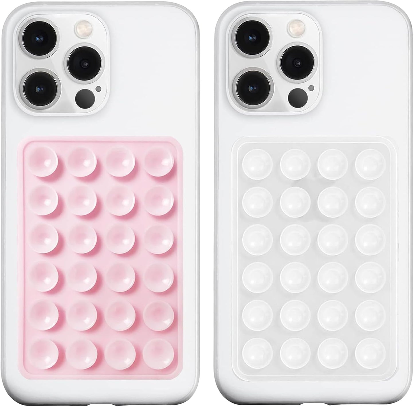 2 Pack Silicone Suction Phone Case Mount, Silicon Adhesive Phone Grip for Smartphones, Hands-Free Mirror Shower Phone Holder for Selfies, Tiktok Videos (LightPink&Translucent)