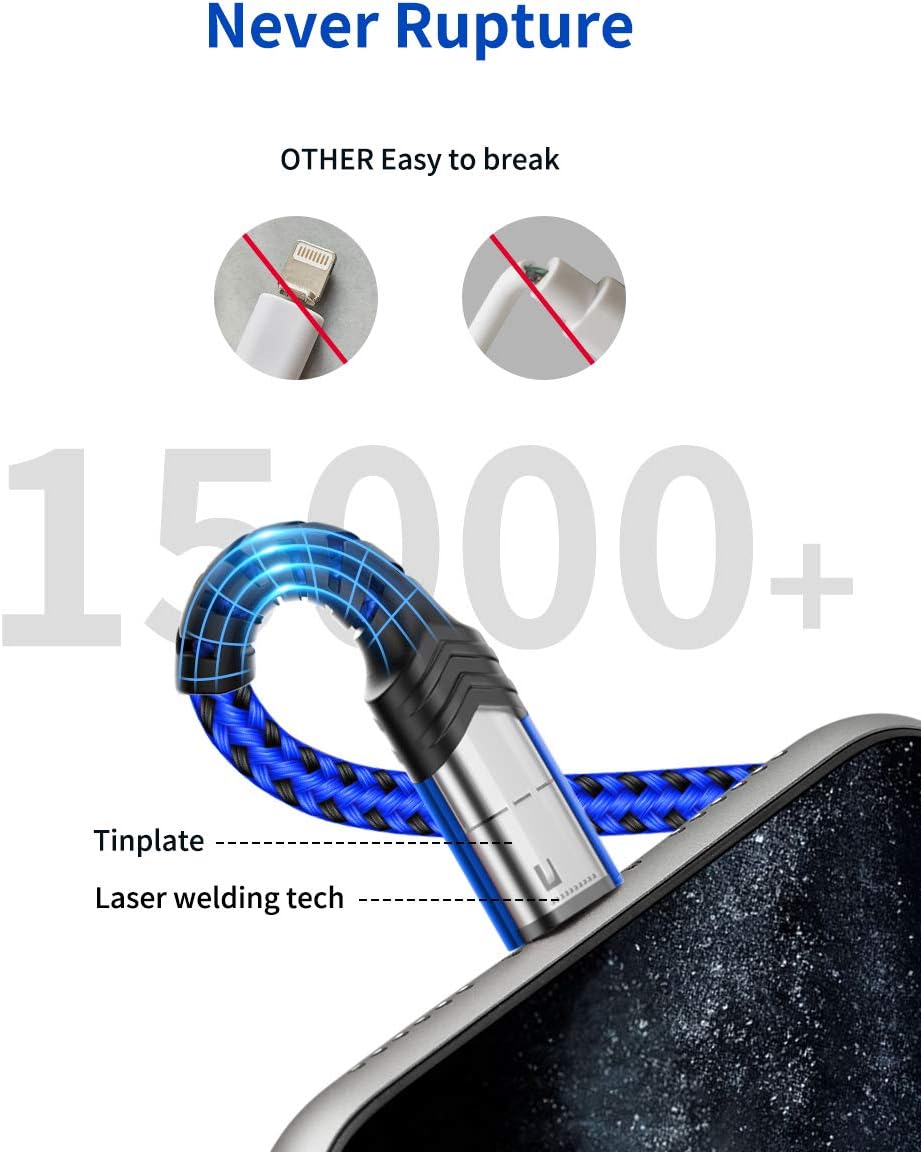 JSAUX for iPhone Charger Cable [2-Pack 6ft], MFi Certified Lightning Cable Fast Charging Charger Cable Compatible with iPhone 13 12 11 Xs Max X XR 8 7 6s 6 Plus 5, iPad, iPod - Blue