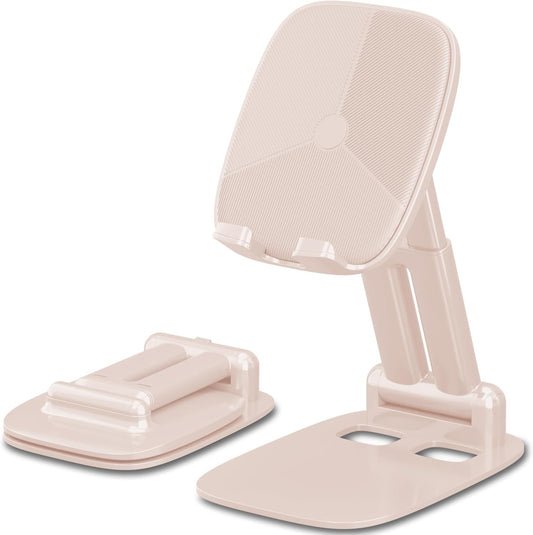 DEERLAMN Cell Phone Stand for Desk, Height Adjustable Cell Phone Holder Portable Desktop Stand, Travel Home Office Desk Accessories Compatible with iPhone 16/15/14/13/12/11 All Smartphone - Pink