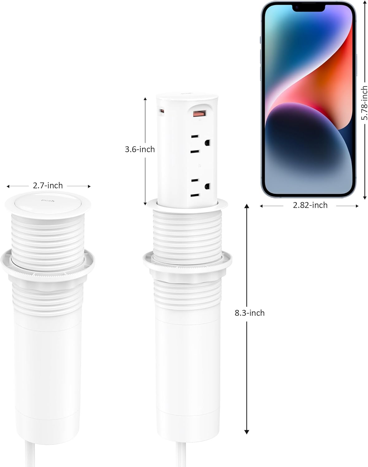 Pop up Outlet for Countertop,65W USB C Fast Charging Port,2.5-inch Hole Desktop Power Grommet,Recessed Power Strip,4 Outlets 4 USB Ports,15Amp Tamper Resistant Receptacle,ETL Listed (White)