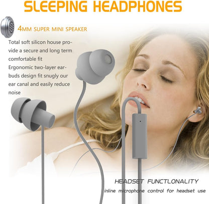 MAXROCK (TM Unique Total Soft Silicon Sleeping Headphones Earplugs Earbuds with Mic for Cellphones,Tablets and 3.5 mm Jack Plug (Grey)