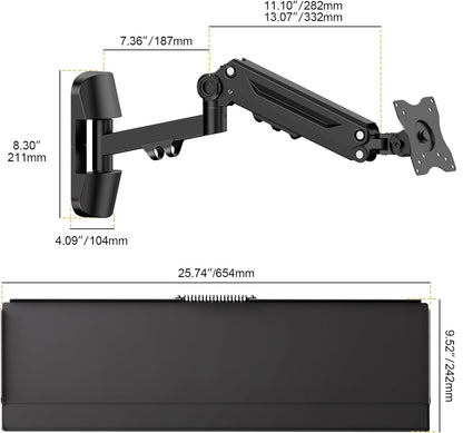 Wall Mount Keyboard Tray- Keyboard and Mouse Stand & Monitor Mount Arm,Height Adjustable Typing Platform Holds up to 26.4 lbs,Black