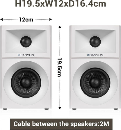SW203 4.0 Computer Speakers - 60W 4-Way DSP Control 3D Immersive Sound - 3" Carbon Fiber Woofer & 20mm Silk Dome Tweeter - 24bit DAC USB/Bluetooth 5.4/AUX - Studio-Grade Audio (Pair, White)
