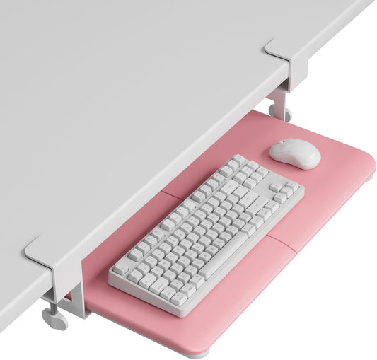 BONTEC KMT01-PJ Under Desk Keyboard Tray, Pull-Out Keyboard & Mouse Platform with C-Clamp, 20 x 11.8 in Space-Saving Ergonomic Slide-Out Drawer, Pink
