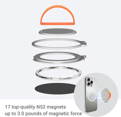 Grat 3 Upgraded Magnetic Phone Grip Stand, 360° Rotatable Silicone Strap Phone Loop Holder, Detachable Ring Kickstand Compatible with Magsafe iPhone 16 15 14 13 12 Pro/max, Silver