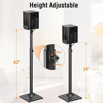 ELIVED Universal Speaker Stands Pair Height Adjustable Max 43.3", Surround Sound Speaker Stands for Bookshelf Speaker Satellite Rear Speakers Up to 11 lbs, Spring-Loaded Plate Extends to 10", YD5028