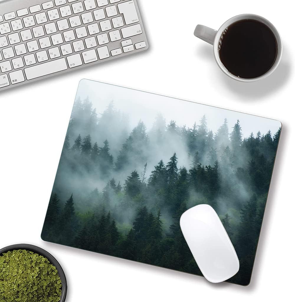 Hokafenle Mouse Pad, Square Personalized Computer Mouse Pads with Natural Design, Washable Mouse Mat, Gaming Office Home Non-Slip Rubber Base Mousepad, Misty Forest