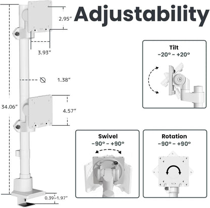 Dual Monitor-Arm Heavy Duty Ultrawide - 24-57 inch Vertical Dual Monitor Mount, Adjustable Stacked Double Monitor Desk Mount Stand, Max Load 59.4 lbs (per Screen), VESA 75/100 mm, White