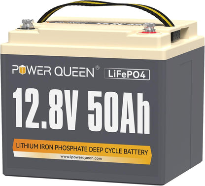 Power Queen 12.8V 50Ah LiFePO4 Battery Upgrade, Grade A Lithium Battery Cells with 50A BMS, Up to 15000 Cycles, Portable & Lightweight for Trolling Motor,Fish Finder Boat,RV,Solar