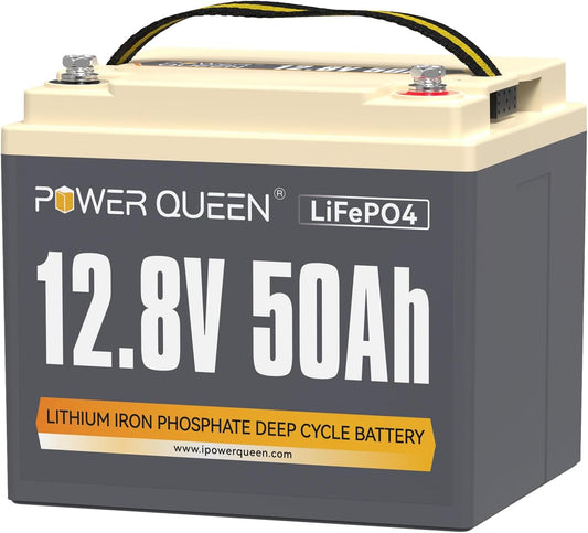 Power Queen 12.8V 50Ah LiFePO4 Battery Upgrade, Grade A Lithium Battery Cells with 50A BMS, Up to 15000 Cycles, Portable & Lightweight for Trolling Motor,Fish Finder Boat,RV,Solar