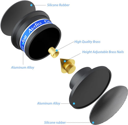 Preffair Audiophile Speaker Isolation Spikes Aluminum Record Player Shock Absorber Speaker Floor Protector Mat Adjustable Subwoofer Anti Vibration Pads Non-Slip LP Vinyl Record Player Base