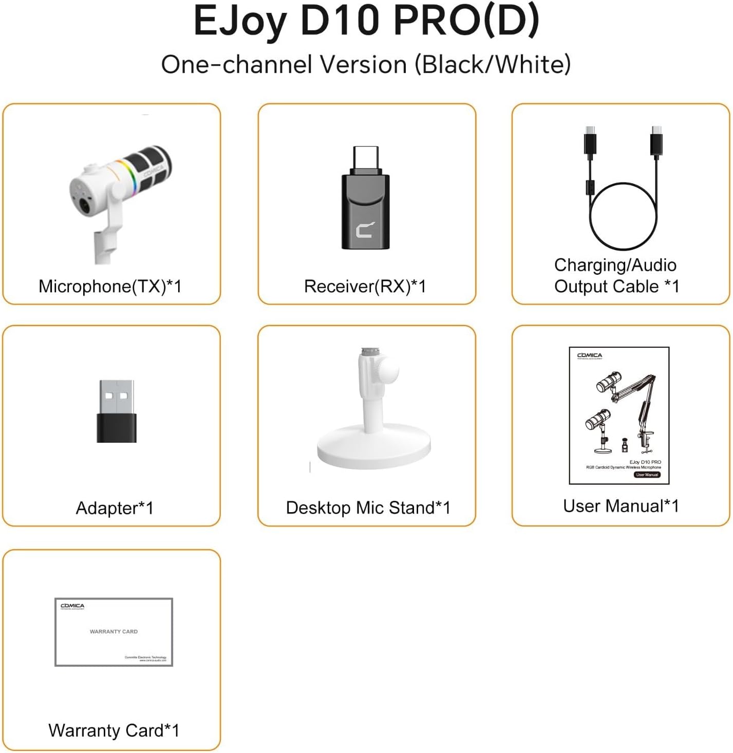 COMICA D10 Pro D Wireless/XLR/USB Dynamic Microphone with Receiver Desktop Stand- Dual Channel Cardioid Mic, 45H Battery, RGB Lights, CalMix Denoise for Gaming/Streaming/PD(PC, PS4/5, Mac,Phone-White