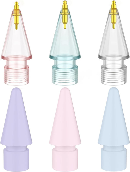 6 Pack Fine Point Replacement Tips Compatible with Apple Pencil 2nd Generation, Apple Pencil 1st Generation & Apple Pencil USB-C Colorful Nibs (Original/Clear/Clear Pink/Clear Blue)