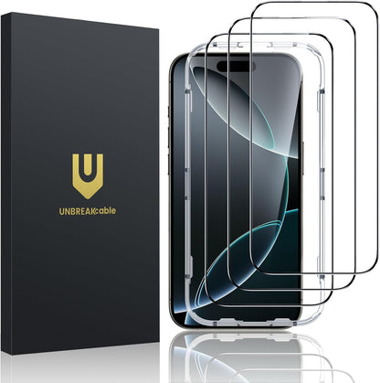 UNBREAKcable 3-Pack Screen Protector for iPhone 16 Pro Max [Military Grade Shatterproof] Tempered Glass Screen for Apple 16 Pro Max [9H Hardness][Full Coverage][Bubble Free][Easy Installation]