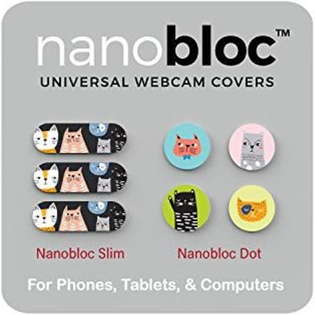 Camera Blocker for Phone & Laptop Webcam Cover Slides - 7-Piece Set, Cats Design - Ultra-Thin Universal Webcam Privacy Cover for Phones, Laptops & Tablets - Nano Suction No-Residue Dots & Bars