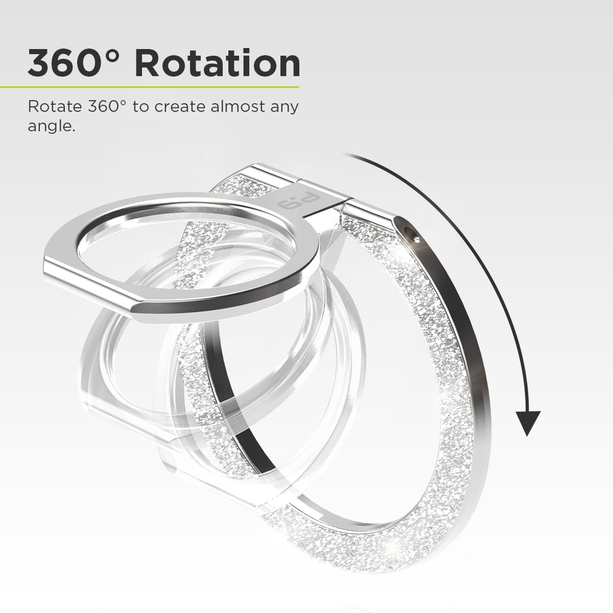 PureGear Magnetic Phone Grip Ring Stand, Magnetic Phone Ring Holder for MagSafe iPhone 16, 16 Pro, 16 Plus, 16 Pro Max, 15, 15 Plus, 14, 14 Pro, 14 Pro Max, 13, 12 Adjustable Kickstand(Silver Glitter)