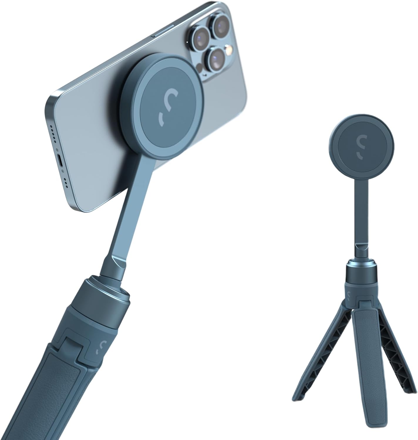 ShiftCam SnapStand Mini - Video Selfie Stick and MagSafe Tripod - Magnetic Mount Snaps on to Any Phone - Tiltable Design | Blue Jay