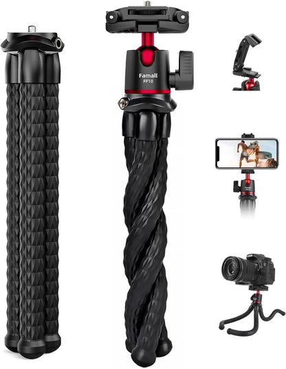 Camera Tripod, Famall Flexible Tripod Stand for Phone with Cold Shoe Phone Mount for iPhone Canon Nikon Sony Cameras